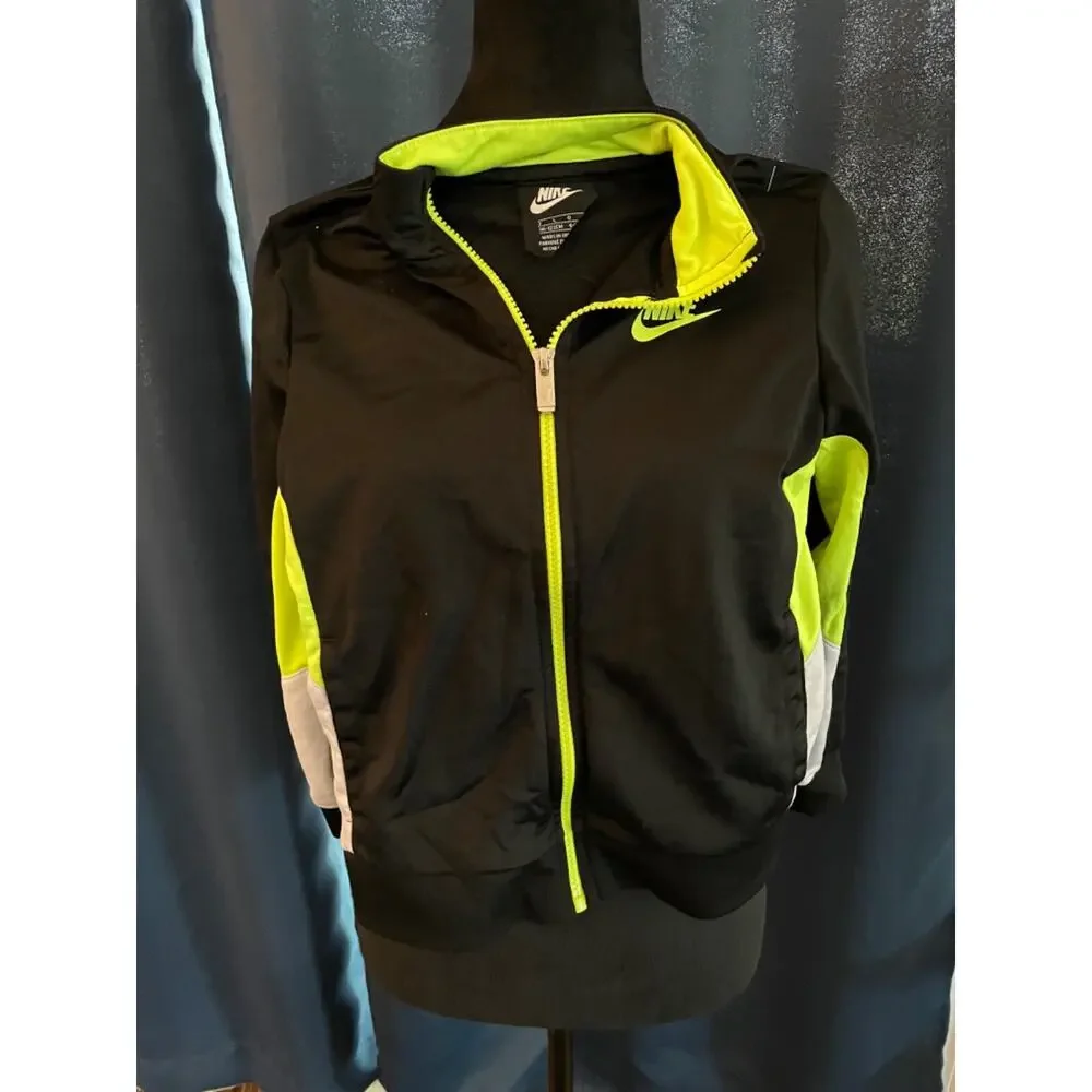 Nike Kids Track Jacket - Size L (6-7 Years) - Black Neon Green And White